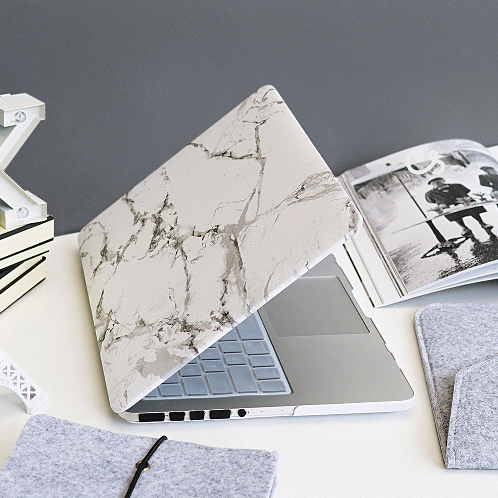 Best Marble White with Gray Streaks Macbook Case